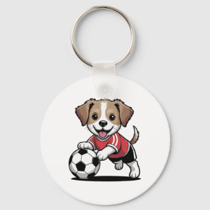 Schattige Hond Puppy Speelt Voetbal Voetbal Honden Sleutelhanger
