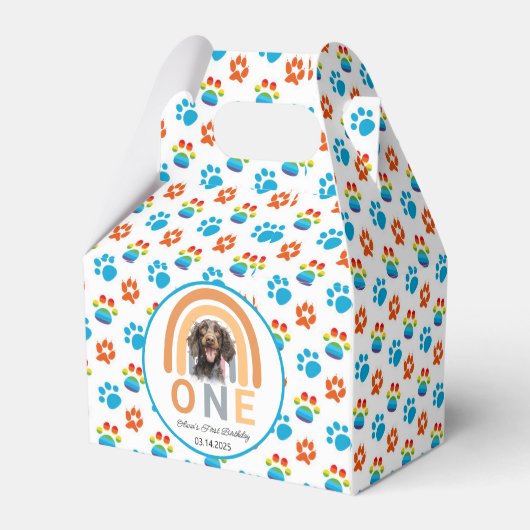 Schattige hond regenboog Waterverf 1e verjaardagsf Bedankdoosjes (Achterkant)