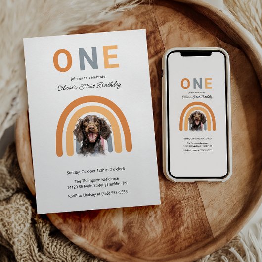 Schattige hond regenboog Waterverf 1e verjaardagsf Kaart