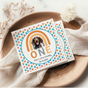 Schattige hond regenboog Waterverf 1e verjaardagsf Servet