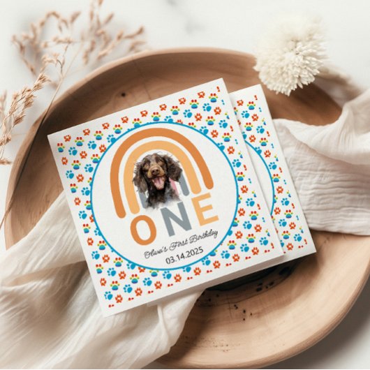 Schattige hond regenboog Waterverf 1e verjaardagsf Servet