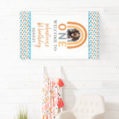 Schattige hond regenboog Waterverf 1e verjaardagsf Spandoek (Insitu)