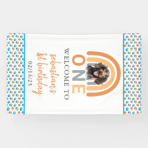 Schattige hond regenboog Waterverf 1e verjaardagsf Spandoek