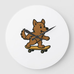 Schattige hond rijdt op skateboard grote klok