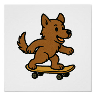 Schattige hond rijdt op skateboard perfect poster