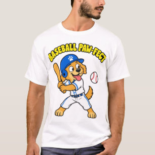 Schattige Hond Speelt Honkbal Poot-ject Fun Sport T-shirt