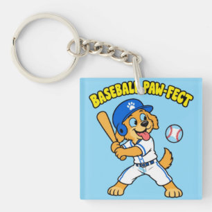 Schattige Hond Speelt Honkbal Poot-ject Fun Sports Sleutelhanger