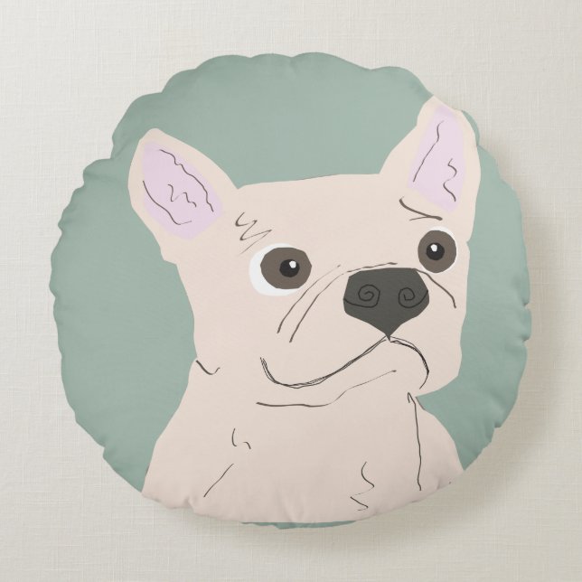 Schattige Hond, Stof Blauw Rond Kussen (Voorkant)