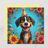 Schattige hond viert verjaardag kaart (Voorkant / Achterkant)