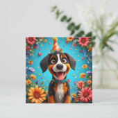 Schattige hond viert verjaardag kaart (Staand voorkant)
