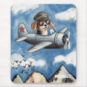 Schattige Hond Vliegtuig,Wolken Bergen,Aangepaste Muismat (Voorkant)