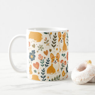 Schattige Hond Volkskunst Whimsicale Handgetekende Koffiemok