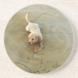 schattige hond zandsteen onderzetter