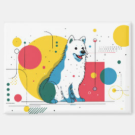 Schattige hond zit in kleurrijke kunst ruimte magneet
