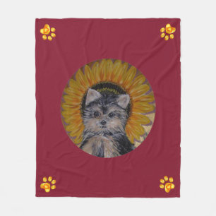 Schattige Hond, Zonnebloem en Gouden Pootjes Fleece Deken