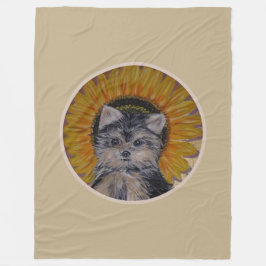 Schattige Hond, Zonnebloem op Licht Beige Fleece Deken