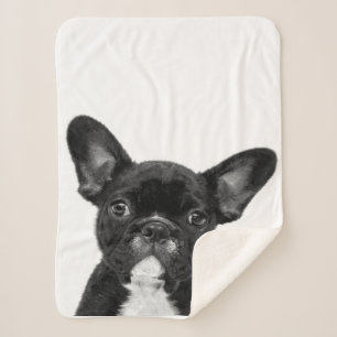 Schattige hond   Zwart Frans Bulldog Face Sherpa Deken