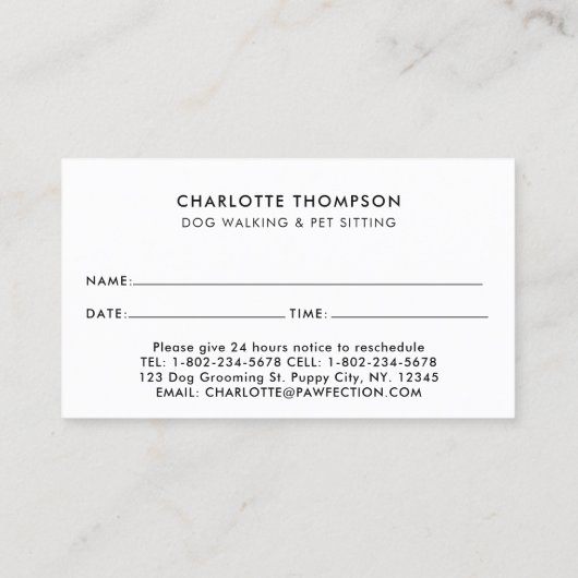 Schattige honden Dog Groomer Pet Sitter Business Afsprakenkaartje (Achterkant)