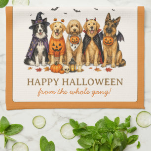 Schattige honden in kostuums Halloween Theedoek