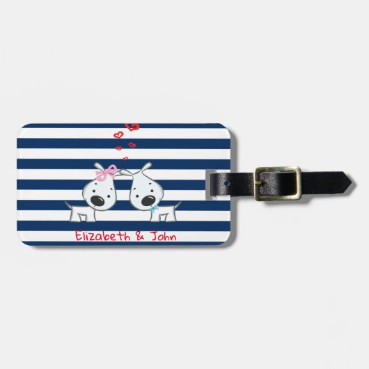 Schattige honden in liefde met speciaal gepersonal bagagelabel (Voorkant horizontaal)