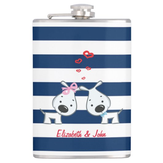 Schattige honden in liefde met speciaal gepersonal heupfles (Voorkant)