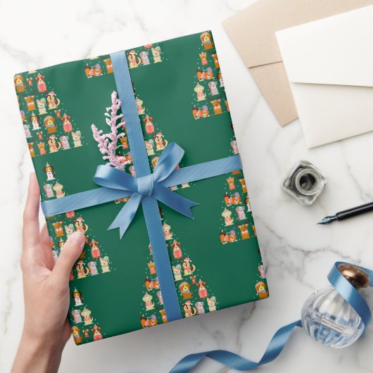 Schattige Honden Kerstboom Cadeaupapier (Geschenken)