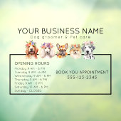 Schattige honden met bloemenkroon openingstijden raamsticker (Vel 3)