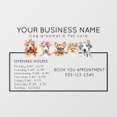 Schattige honden met bloemenkroon openingstijden raamsticker (Vel)