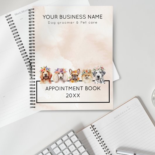 Schattige honden met bloemkroon, waterverf beige planner