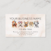 Schattige honden met bloemkroon, waterverf beige visitekaartje (Achterkant)