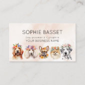 Schattige honden met bloemkroon, waterverf beige visitekaartje (Voorkant)