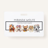 Schattige honden met bloemkroon, waterverf Naam Badge (Voorkant)