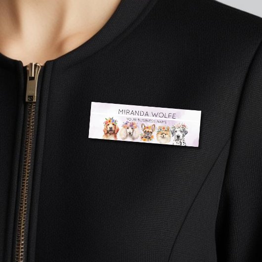 Schattige honden met bloemkroon, waterverf naamplaatje