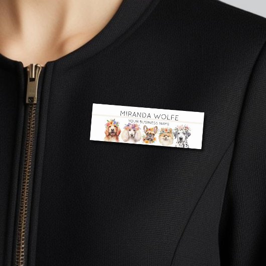 Schattige honden met bloemkroon, waterverf naamplaatje