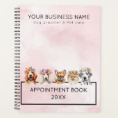 Schattige honden met bloemkroon, waterverf roze planner (Voorkant)