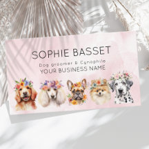 Schattige honden met bloemkroon, waterverf roze