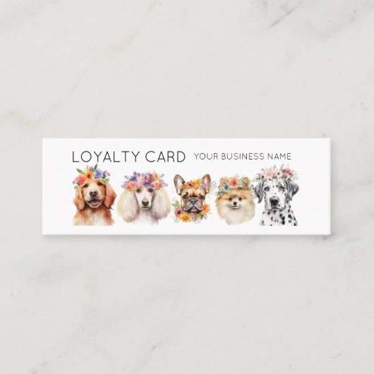 Schattige honden met bloemkroon, waterverf wit klantenkaartje (Voorkant)