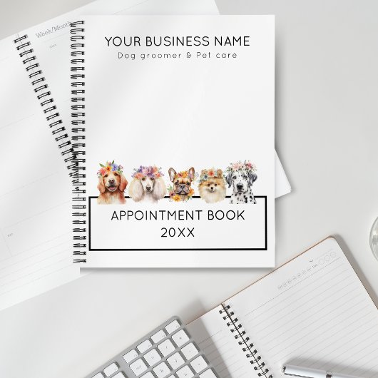 Schattige honden met bloemkroon, waterverf wit planner