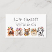 Schattige honden met bloemkroon, waterverf wit visitekaartje (Voorkant)