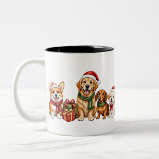 Schattige honden met kerstmannenmutsen Kerstontwer Tweekleurige Koffiemok