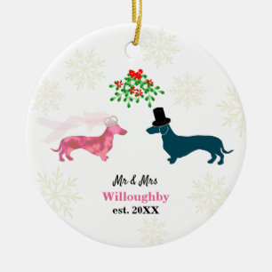 Schattige honden Mistletoe Nieuwgetrouwden Aandenk Keramisch Ornament