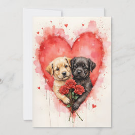 Schattige honden valentijnsharten en rode rozen kaart