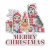 Schattige honden vrolijk kerstfeest sticker (Voorkant)