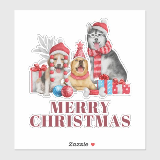 Schattige honden vrolijk kerstfeest sticker (Vel)