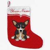 Schattige Hondendriekleur Chihuahua rode strepen Kleine Kerstsok (Voorkant)