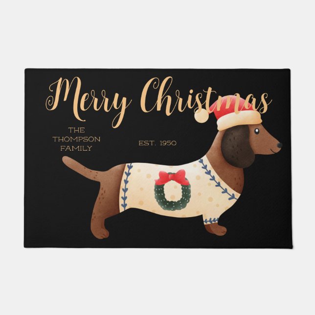 Schattige hondenfamilie: moderne klassieke zwarte  deurmat (Voorkant)