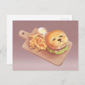 Schattige Hondengezichtsburger met Fries Aankondigingskaart (Voorkant / Achterkant)