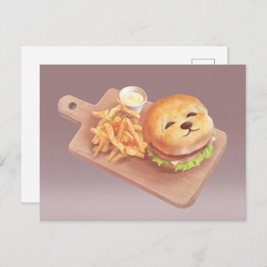 Schattige Hondengezichtsburger met Fries Aankondigingskaart (Voorkant / Achterkant)