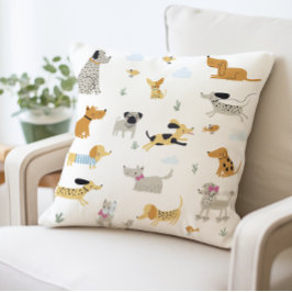 Schattige hondenillustratiekussen, speelse hondenp kussen