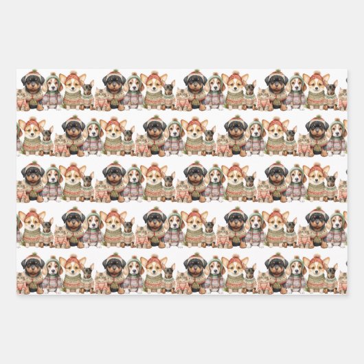 Schattige Hondenkat Huisdieren Gebreide truien Ker Inpakpapier Vel (Voorkant)